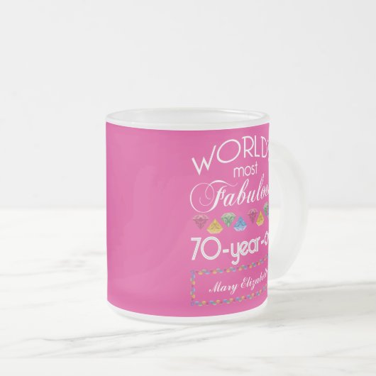第70誕生日ほとんどのすばらしくカラフルな宝石のピンク フロストグラスマグカップ (正面右)