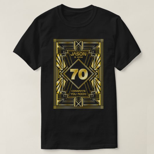 第70誕生日アールデコ金ゴールドブラック·ギャツビ素晴らしー Tシャツ (デザイン正面)