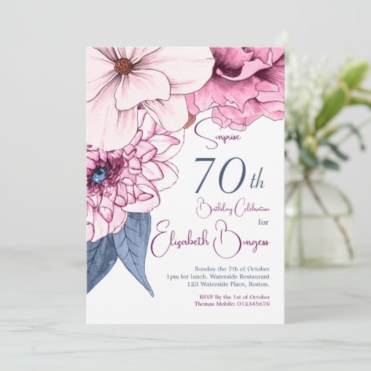 第70誕生日エレガントモダンフローラ 招待状 (スタンド正面)