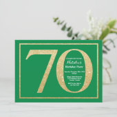 第70誕生日グリーン&金ゴールドグリッター 招待状 (スタンド正面)