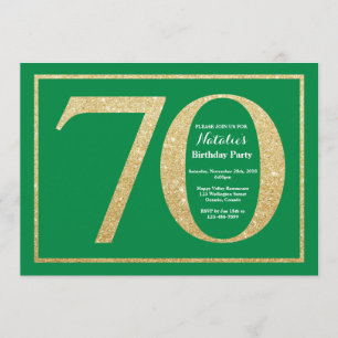 第70誕生日グリーン&金ゴールドグリッター 招待状