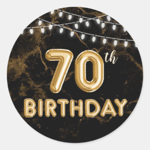 第70誕生日ストリングライト&ゴールドフォイルバルーン ラウンドシール