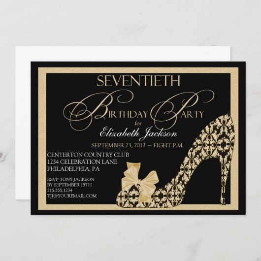 第70誕生日ダマスエレガントクシュー招待状 招待状 (正面/裏面)