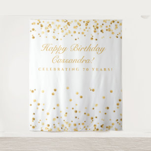 第70誕生日デコール、ホワイトおよび金ゴールドフォトブース タペストリー
