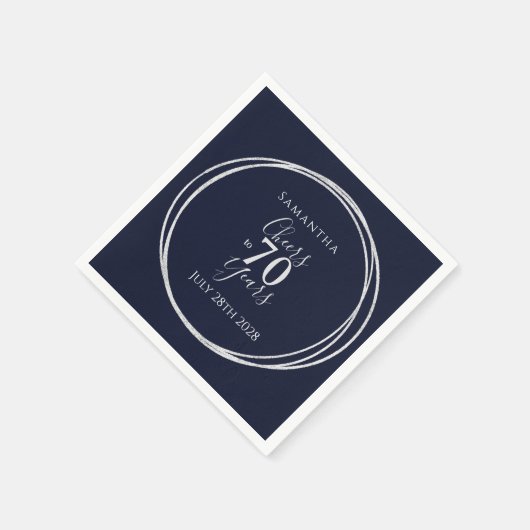 第70誕生日ネイビーシルバー応援70年パーティー スタンダードカクテルナプキン (角)