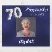 第70誕生日ネイビー青い写真 スパークリングワインラベル (シングルラベル)