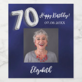 第70誕生日ネイビー青い写真 ワインラベル (シングルラベル)