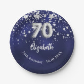 第70誕生日ネイビー・ブルー・シルバー・スターズ ペーパープレート (正面)
