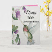 第70誕生日ハッピーウィッシュハエレガントミングバード カード (黄色い花)