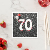 第70誕生日バルーンオンブラックグリッターナプキンス スタンダードカクテルナプキン (インサイチュ)