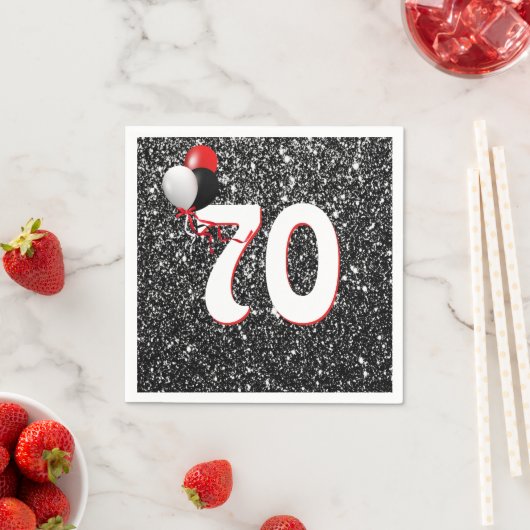 第70誕生日バルーンオンブラックグリッターナプキンス スタンダードカクテルナプキン (インサイチュ)