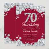 第70誕生日バーガンディレッドアンドシルバーダイヤモンド 招待状 (正面/裏面)