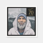 第70誕生日ブラック金ゴールド第70章写真 スタンダードカクテルナプキン (正面)