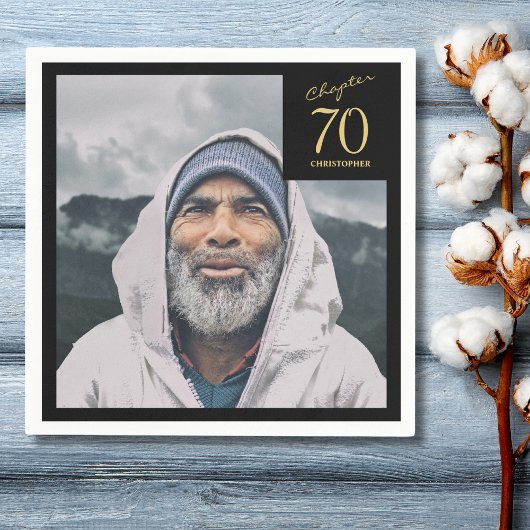 第70誕生日ブラック金ゴールド第70章写真 スタンダードカクテルナプキン