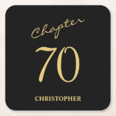 第70誕生日ブラック金ゴールド第70章 スクエアペーパーコースター (正面)