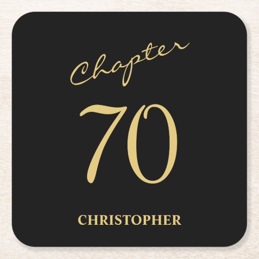 第70誕生日ブラック金ゴールド第70章 スクエアペーパーコースター (正面)