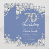 第70誕生日ブルーアンドシルバーダイヤモンド 招待状 (正面/裏面)