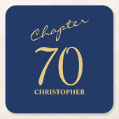 第70誕生日ブルー金ゴールド第70章 スクエアペーパーコースター (正面)