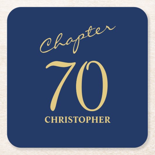 第70誕生日ブルー金ゴールド第70章 スクエアペーパーコースター (正面)