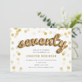 第70誕生日モダン金ゴールドバルーングリッター 招待状 (スタンド正面)