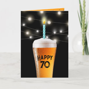 第70誕生日ローソク付きビール カード