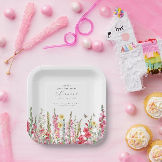 第70誕生日威厳がある誕生花用品 ペーパープレート (パーティー)
