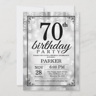 第70誕生日招待状シルバーグリッター 招待状