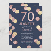 第70誕生日招待状バラ金ゴールドと海軍 招待状 (正面/裏面)