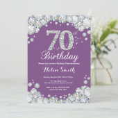 第70誕生日招待状パープルアンドシルバーダイヤモンド 招待状 (スタンド正面)