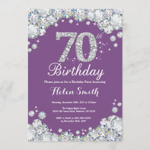 第70誕生日招待状パープルアンドシルバーダイヤモンド 招待状