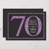 第70誕生日招待状パープルグリッターチャルクボード 招待状 (正面/裏面)