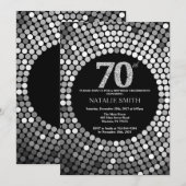 第70誕生日招待状ブラックアンドシルバーグリッター 招待状 (正面/裏面)
