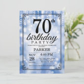 第70誕生日招待状ブルーグリッター 招待状 (スタンド正面)