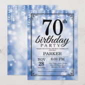 第70誕生日招待状ブルーグリッター 招待状 (正面/裏面)