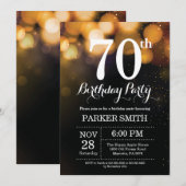 第70誕生日招待状金ゴールドグリッター 招待状 (正面/裏面)