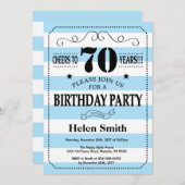 第70誕生日招待状青と白のストライプ 招待状 (正面/裏面)