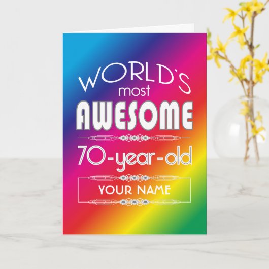 第70誕生日最高の世界素敵な虹 カード (黄色い花)