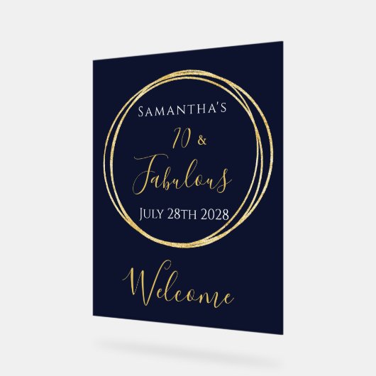 第70誕生日海軍金ゴールド誕生日パーティーへようこそ アクリルサイン (傾斜)