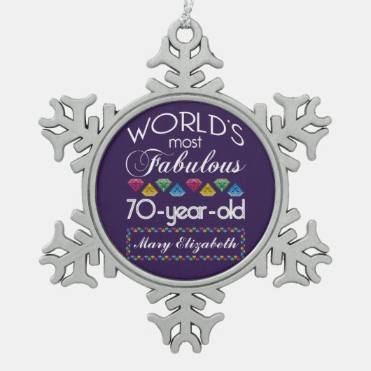 第70誕生日紫色ほとんどのすばらしくカラフルな宝石 スノーフレークピューターオーナメント (正面)