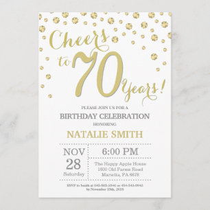 第70誕生日金ゴールドグリッターダイヤモンド招待状 招待状