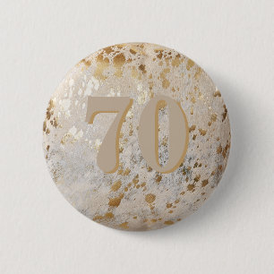 第70誕生日金ゴールド牛革モダン 缶バッジ