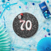 第70誕生日風船オン黒グリッター ペーパープレート (パーティー)