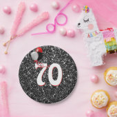 第70誕生日風船オン黒グリッター ペーパープレート (パーティー)