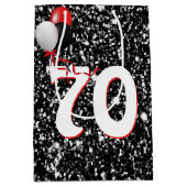 第70誕生日風船オン黒グリッター ミディアムペーパーバッグ (正面)
