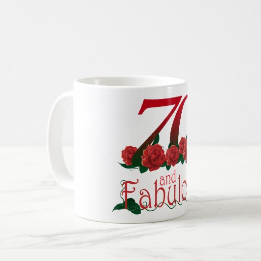 第70誕生日70およびすばらしい赤いバラの花柄のマグ コーヒーマグカップ (正面左)