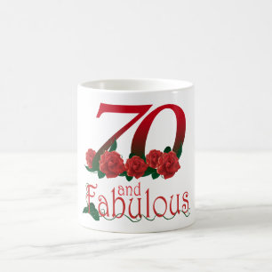 第70誕生日70およびすばらしい赤いバラの花柄のマグ コーヒーマグカップ