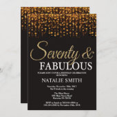 第70誕生日70およびすばらしい金ゴールドのグリッター 招待状 (正面/裏面)