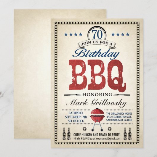 第70誕生日BBQ招待状 招待状 (正面/裏面)