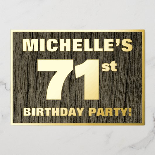 第71回バースデーパーティはっきりしたーフェイク:木目の模様 箔招待状 (正面)