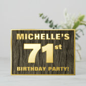 第71回バースデーパーティはっきりしたーフェイク:木目の模様 箔招待状 (立ち正面)